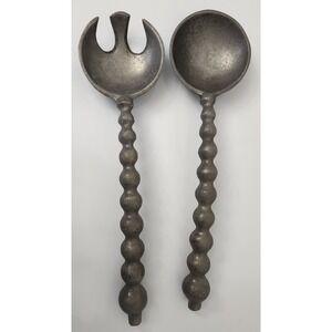 Vintage Metal Salad Servers Serving Spoon Spork Kitchen Utensils Decor